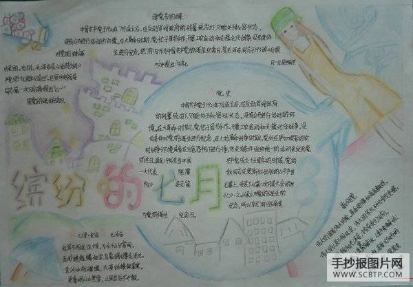 小手拉大手：庆建党手抄报