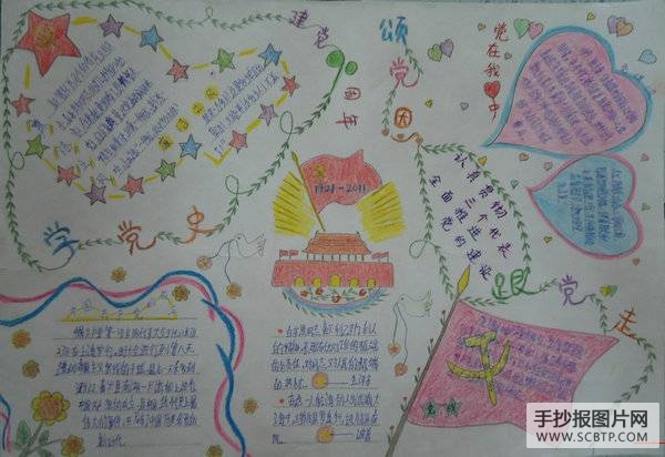 小手拉大手：庆建党手抄报
