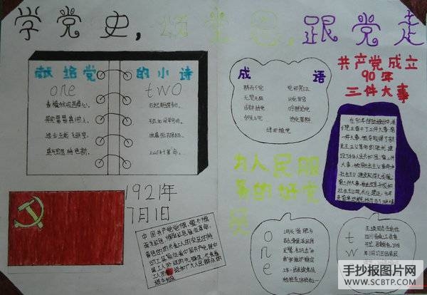小手拉大手：庆建党手抄报