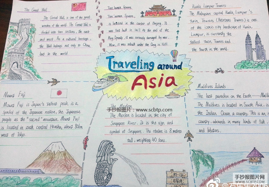Traveling around Asia手抄报
