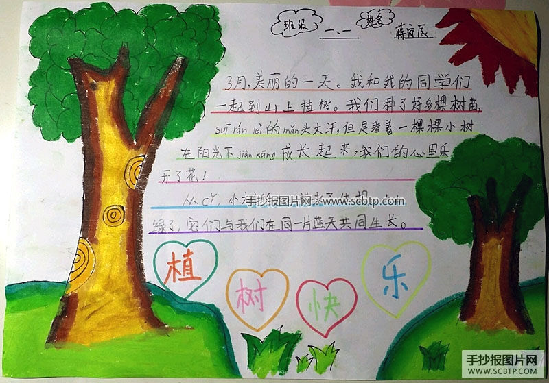 3张小学生植树节手抄报版面设计图