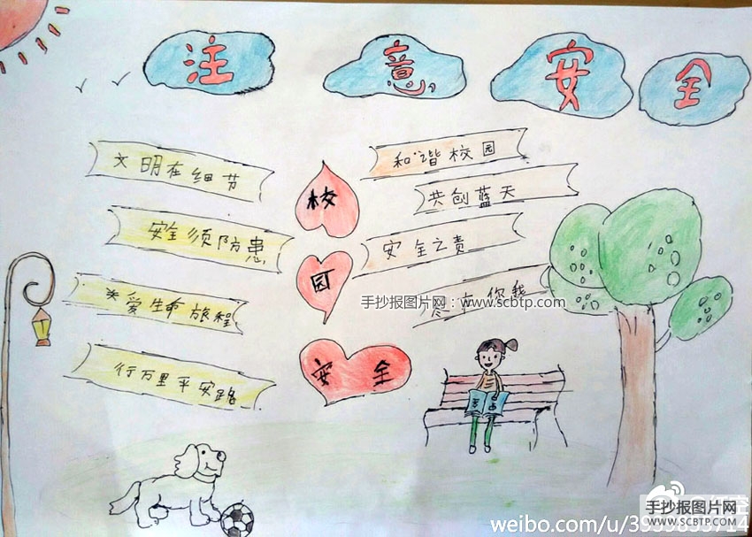 生命无价，小学生校园安全手抄报