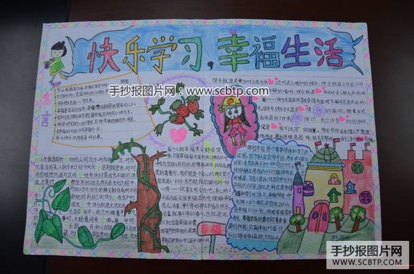 快乐学习、幸福生活手抄报