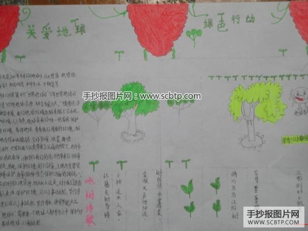 地球日手抄报：关爱地球，绿色行动