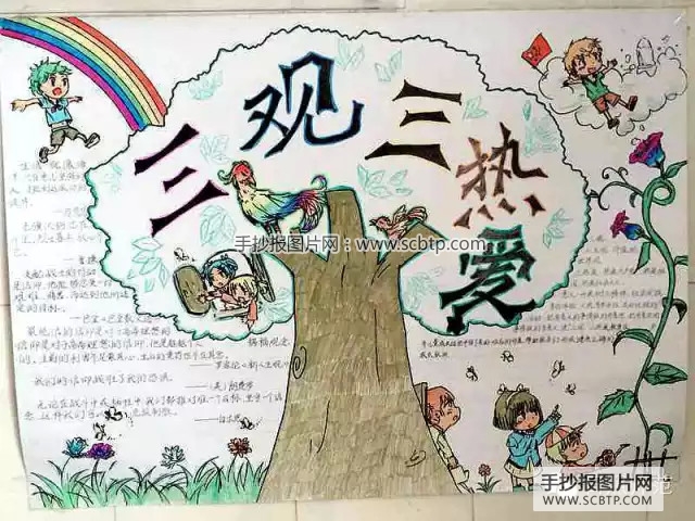 三观三热爱手抄报版面设计图