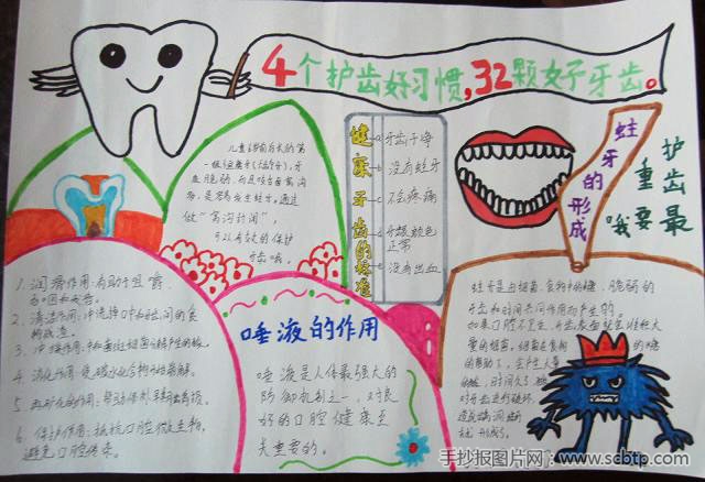 小学生爱牙护牙手抄报：4个护齿好习惯