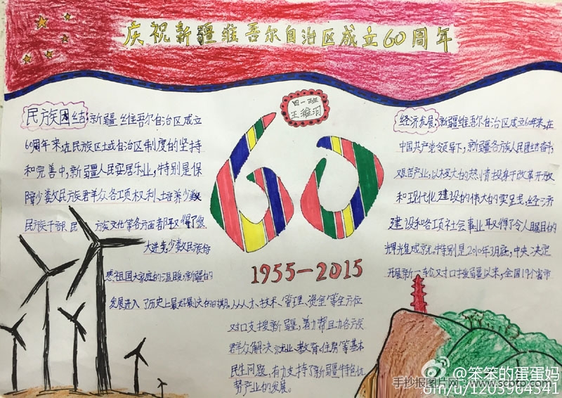 庆祝新疆维吾尔自治区成立60周年的手抄报