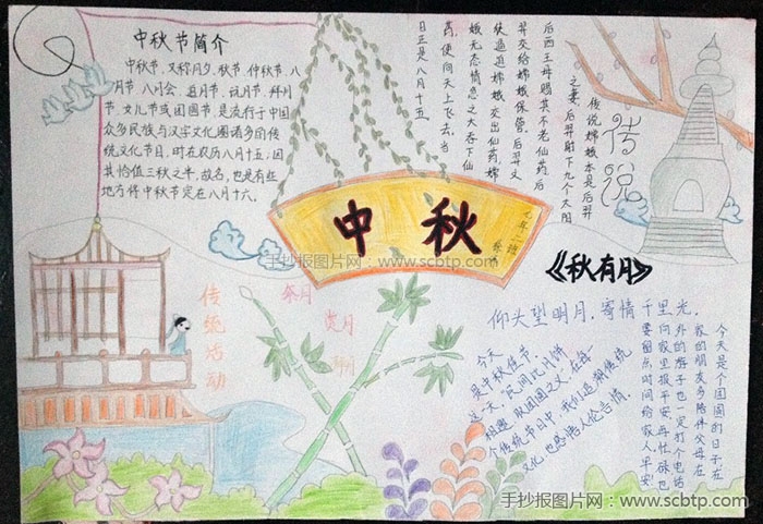 三年级小学生中秋手抄报版面设计图