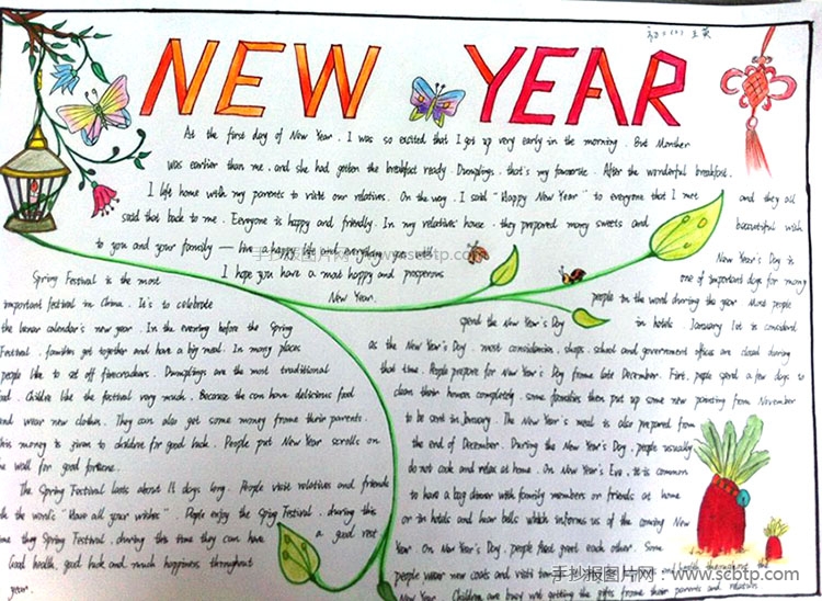 “Happy New Year”英语手抄报版面设计图
