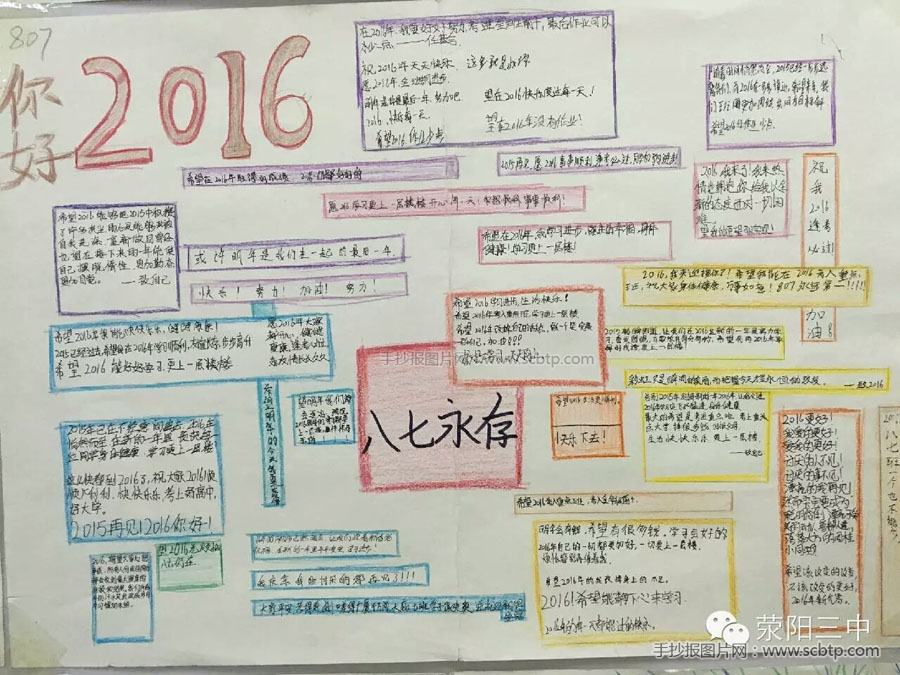 元旦节手抄报 你好2016