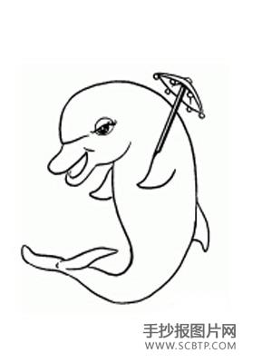 海豚和潜水艇简笔画