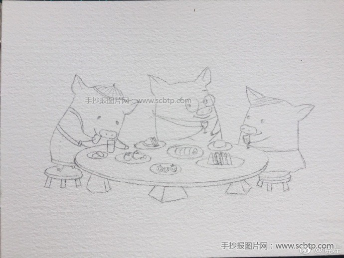 三只小猪的简笔画画法